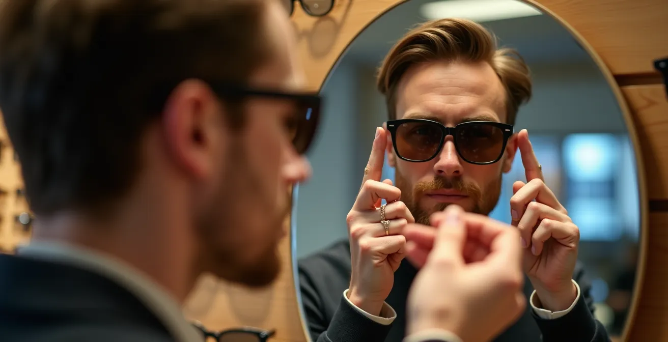 Personne essayant des lunettes dans une boutique d'optique haut de gamme